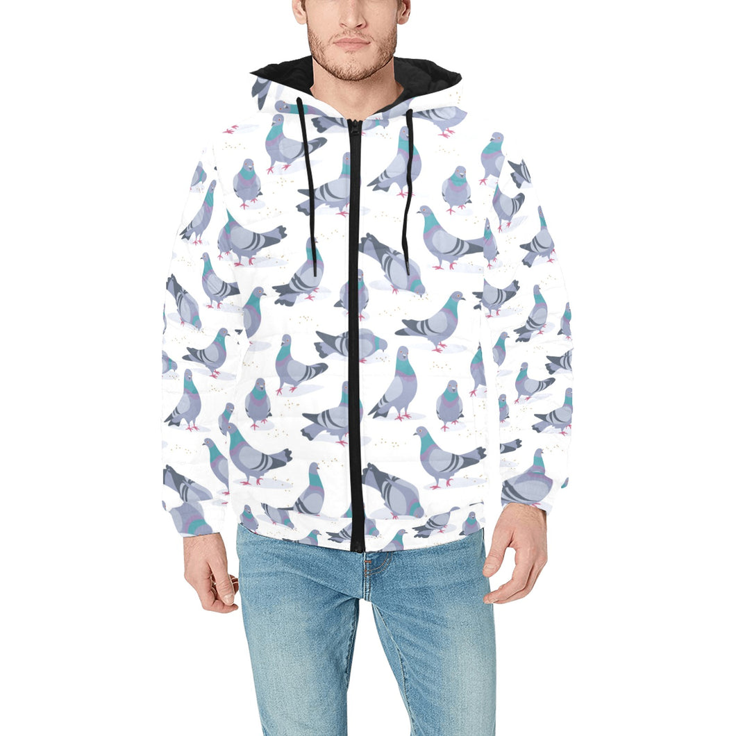 Pigeon Pattern Print Design 03 Men's Padded Hooded Jacket