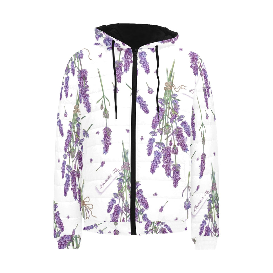 lavender flower design pattern Men's Padded Hooded Jacket