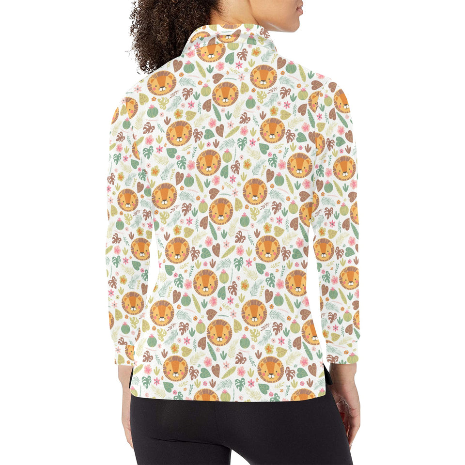 Lion Pattern Print Design 04 Women's Long Sleeve Polo Shirt
