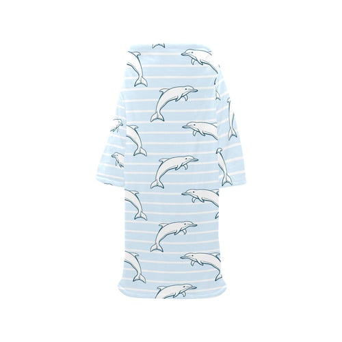 Dolphin blue striped background Blanket Robe with Sleeves