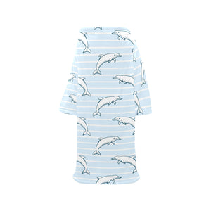 Dolphin blue striped background Blanket Robe with Sleeves