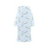 Dolphin blue striped background Blanket Robe with Sleeves