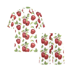 Red apples pattern Men's V-Neck Short Pajama Set