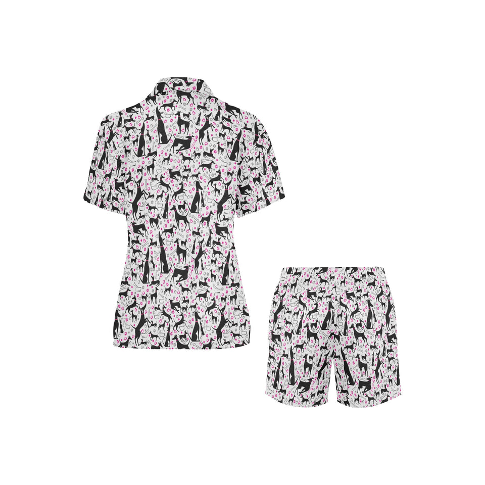 Greyhound Pattern Print Design 02 Women's V-Neck Short Pajama Set