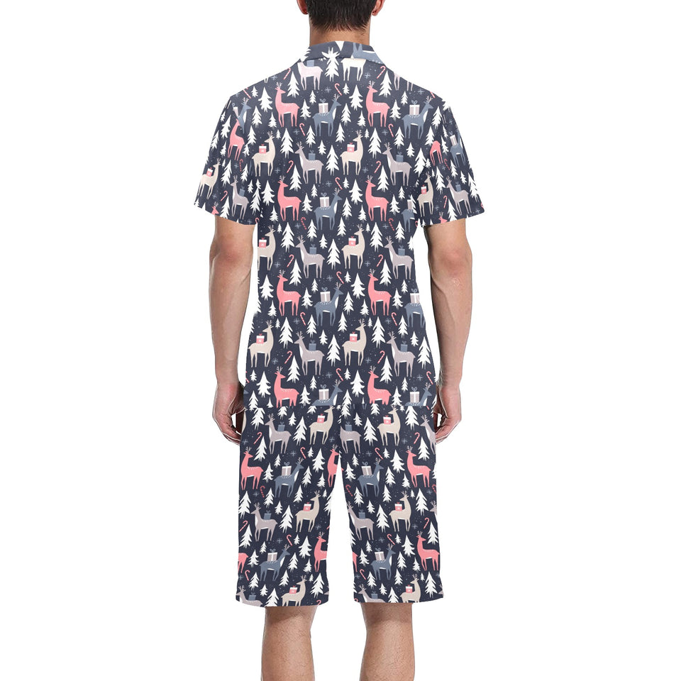 Deers Winter Christmas pattern Men's V-Neck Short Pajama Set