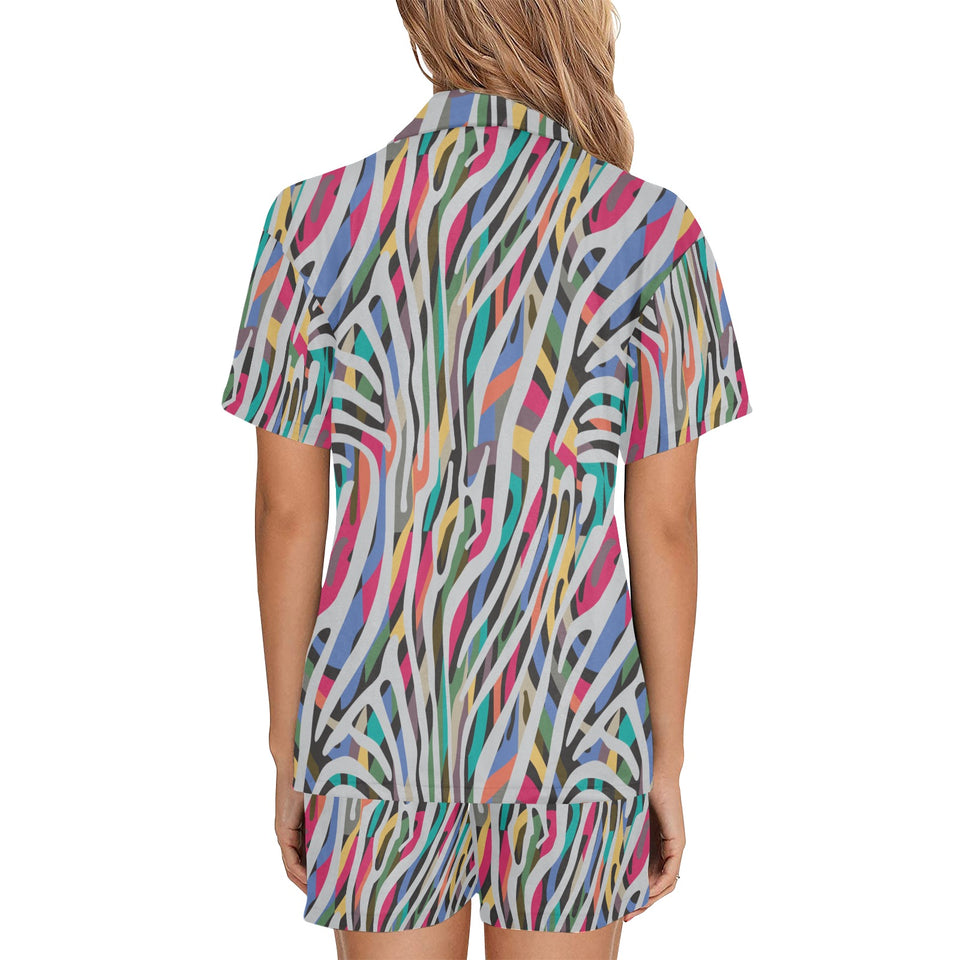 Colorful zebra skin pattern Women's V-Neck Short Pajama Set