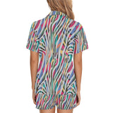 Colorful zebra skin pattern Women's V-Neck Short Pajama Set