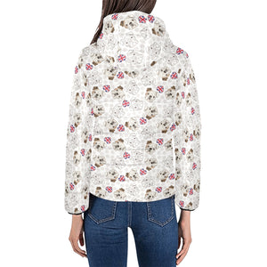English Bulldog Pattern Print Design 01 Women's Padded Hooded Jacket