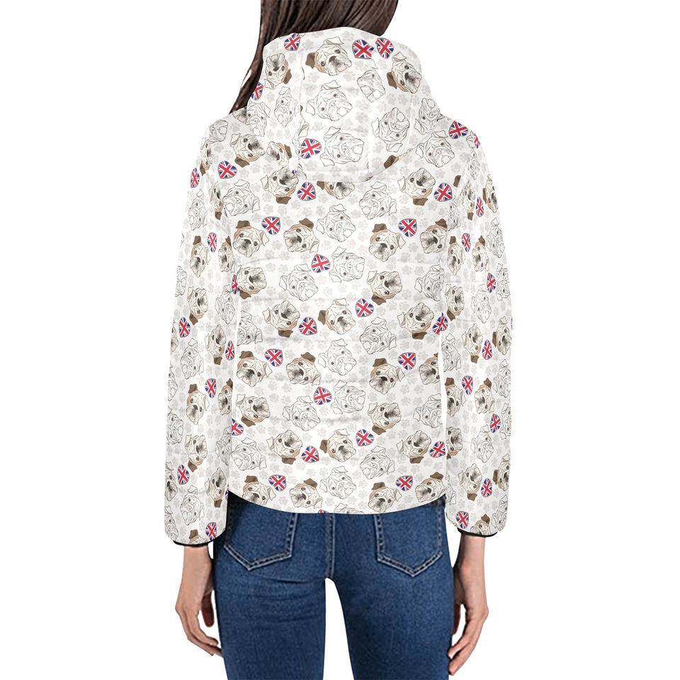 English Bulldog Pattern Print Design 01 Women's Padded Hooded Jacket