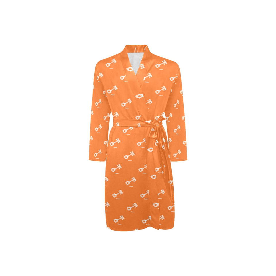 Engine Piston Orange Background Pattern Design 05 Men's Long Sleeve Belted Night Robe