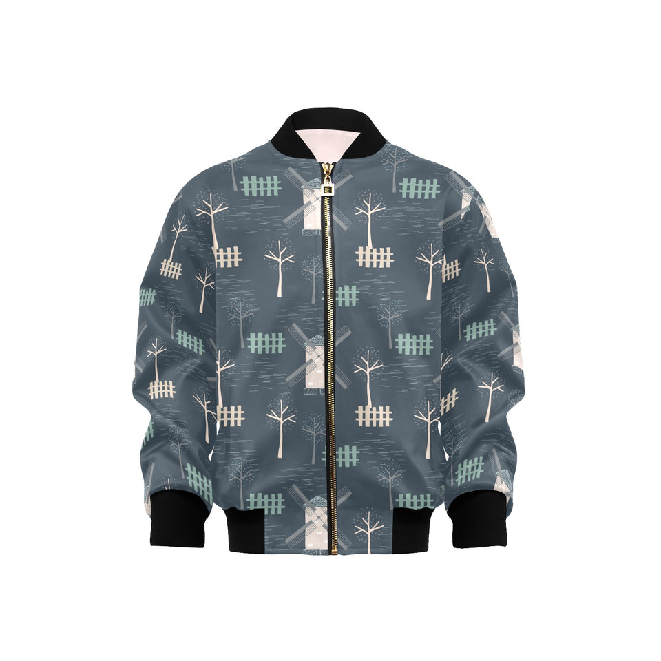 windmill tree pattern Kids' Boys' Girls' Bomber Jacket