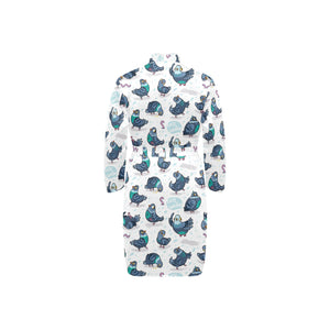 Pigeon Pattern Print Design 02 Men's Long Sleeve Belted Night Robe