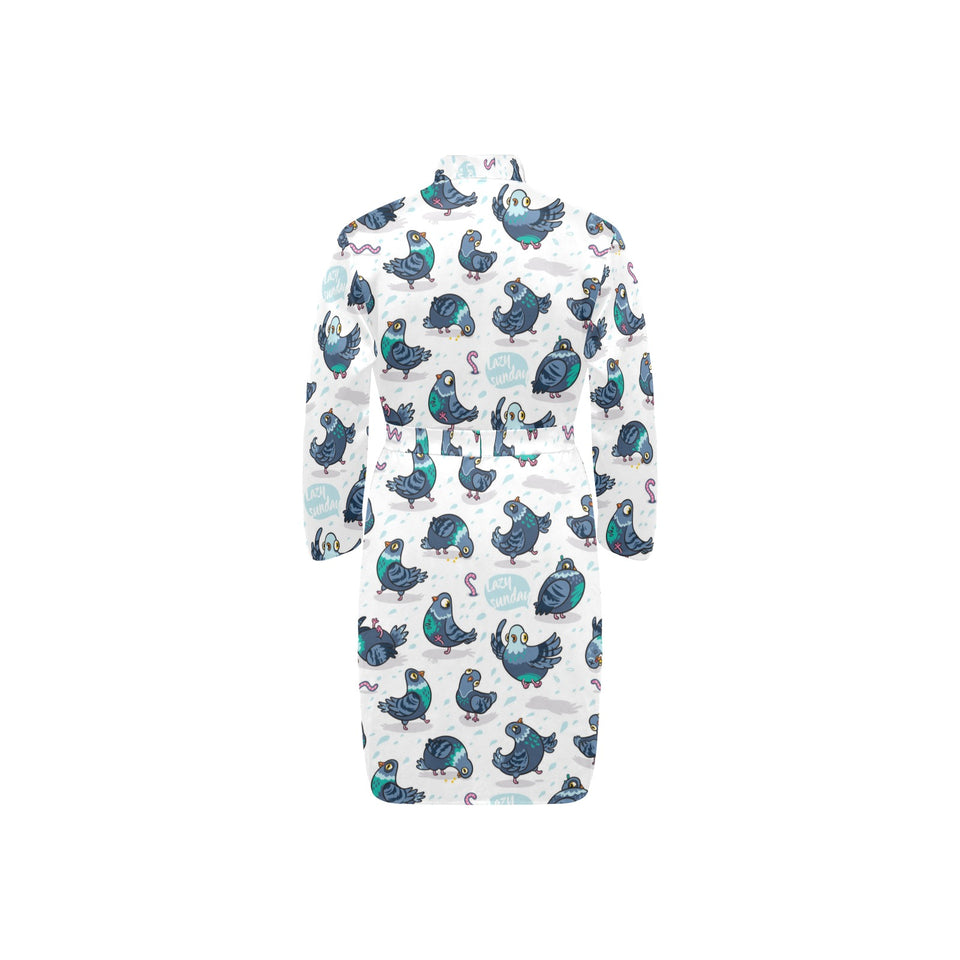 Pigeon Pattern Print Design 02 Men's Long Sleeve Belted Night Robe