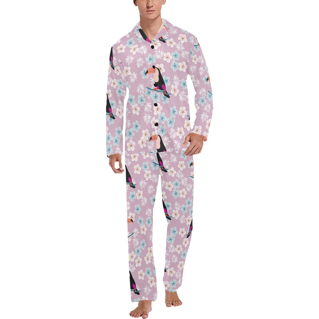 Beautiful toucan flower leaves Men's Long Pajama Set