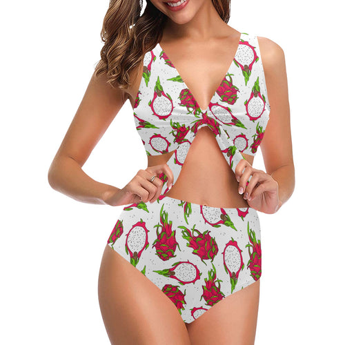 dragon fruits white background Chest Bowknot High Waisted Bikini Swimsuit
