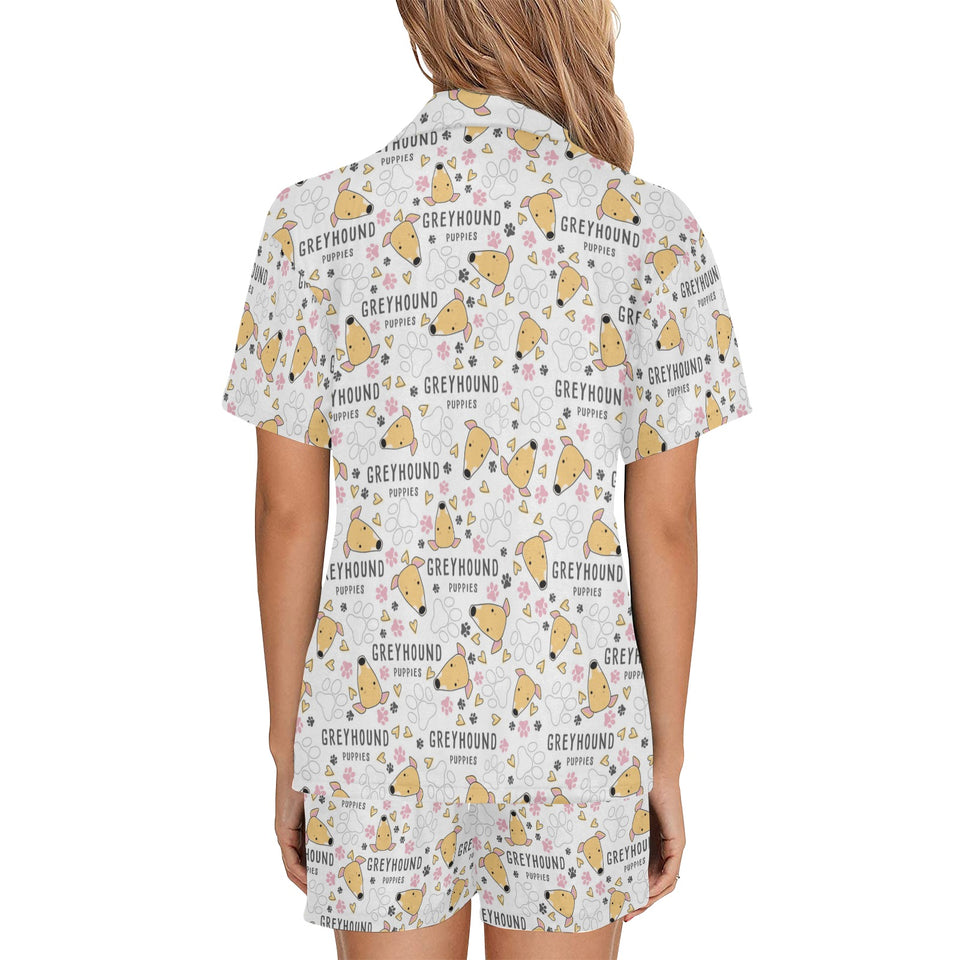 Greyhound Pattern Print Design 03 Women's V-Neck Short Pajama Set