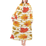 Maple leaf oak leaf acorns beige striped backgroun Blanket Robe with Sleeves