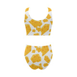 Cheese slice pattern Chest Bowknot High Waisted Bikini Swimsuit