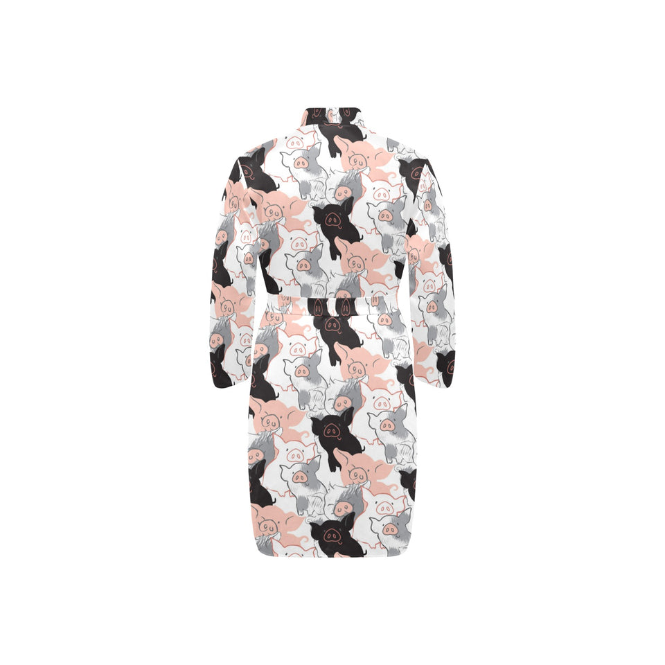 Pig Pattern Print Design 05 Men's Long Sleeve Belted Night Robe