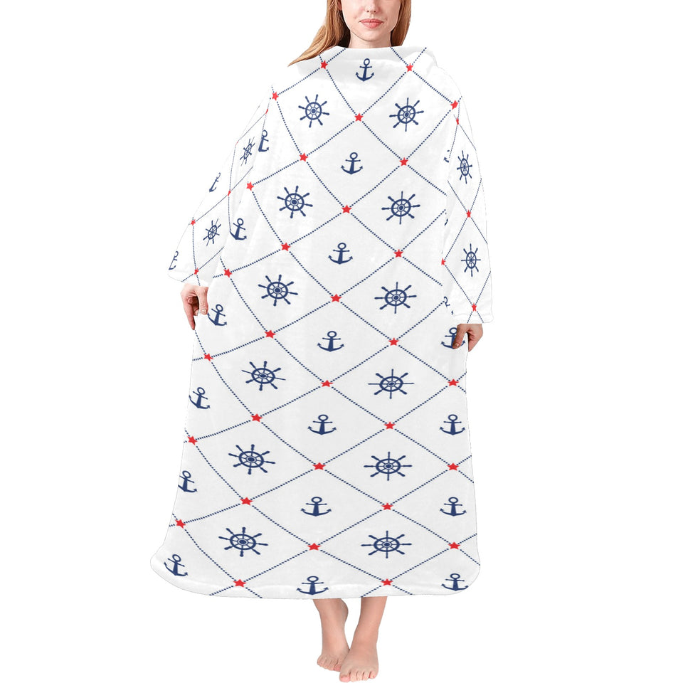 Anchor rudder nautical design pattern Blanket Robe with Sleeves