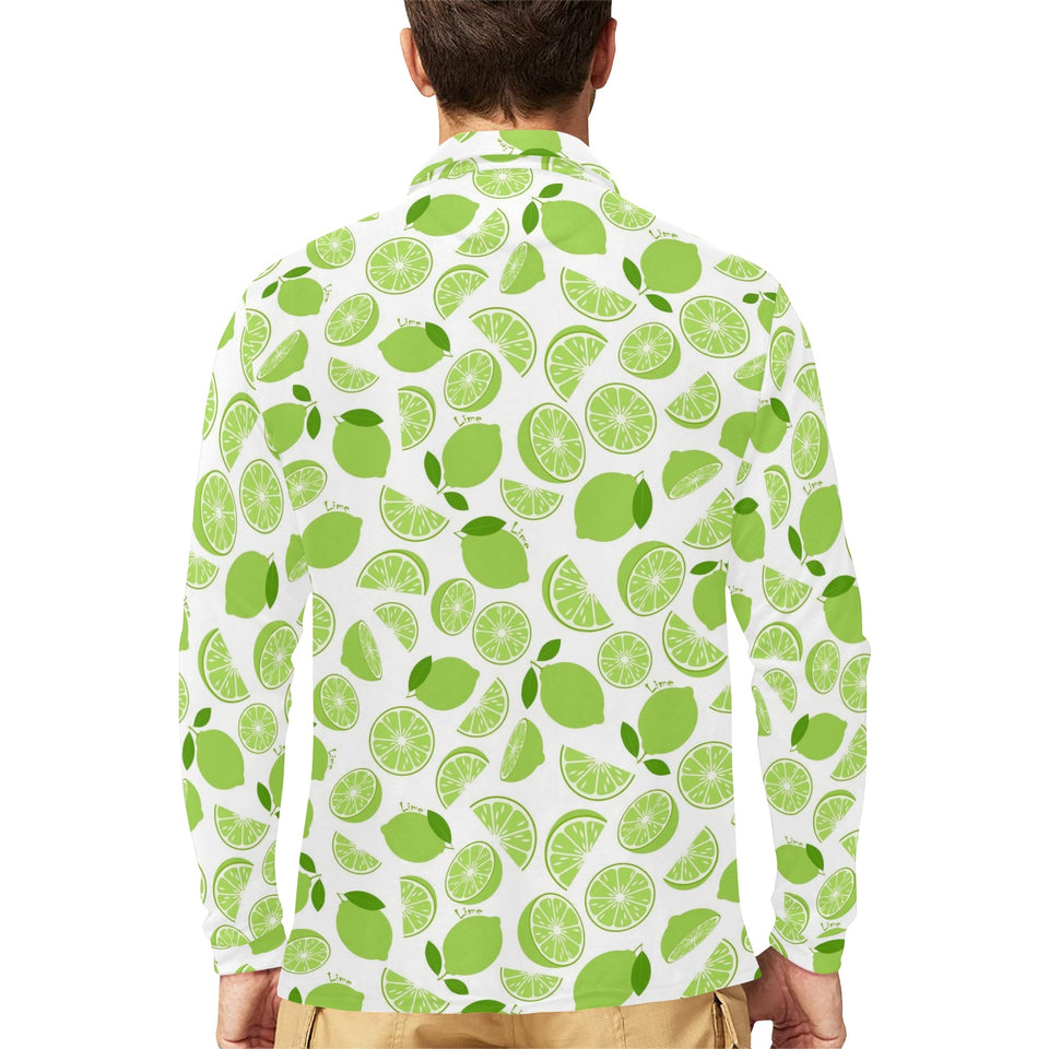 Lime design pattern Men's Long Sleeve Polo Shirt