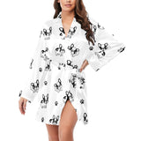 Cute french bulldog paw pattern Women's Long Sleeve Belted Night Robe