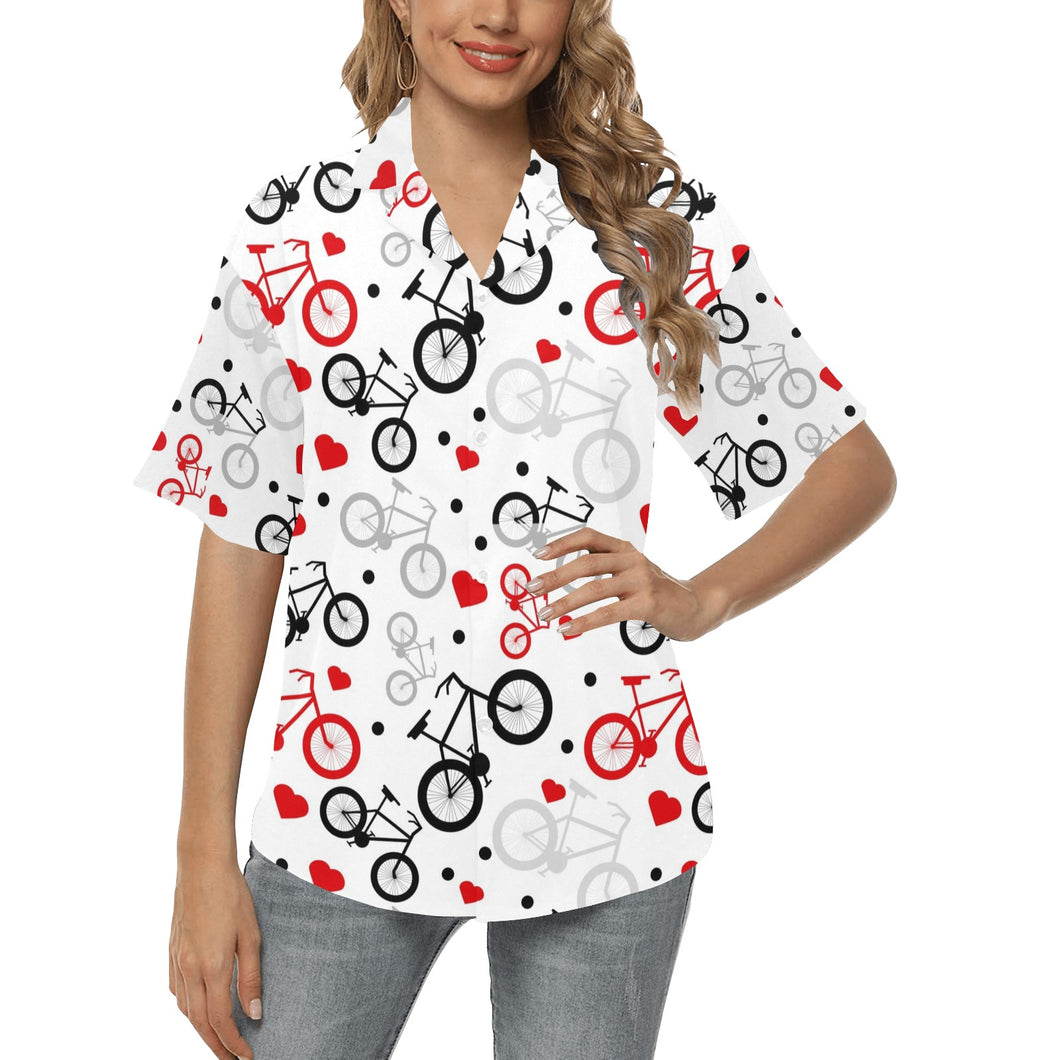 Bicycle Pattern Print Design 04 Women's All Over Print Hawaiian Shirt
