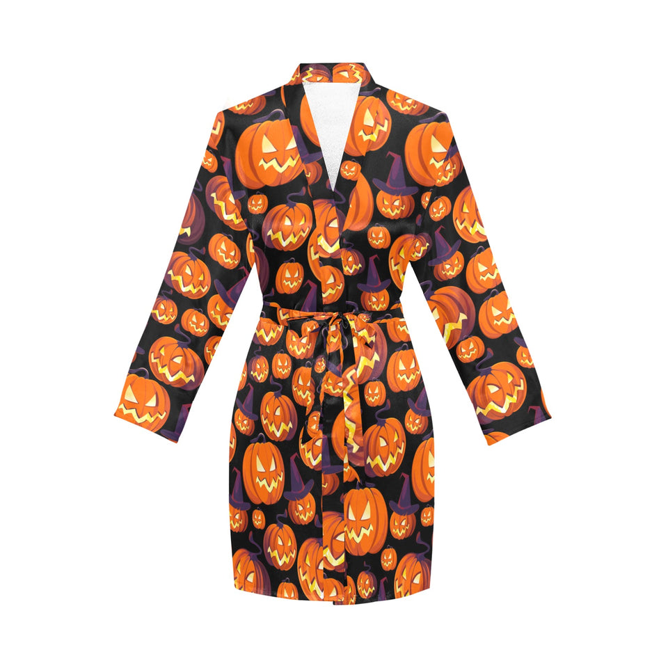 Halloween Pumpkin pattern Women's Long Sleeve Belted Night Robe