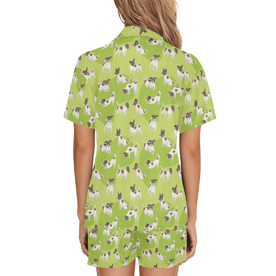 Jack Russel Pattern Print Design 01 Women's V-Neck Short Pajama Set