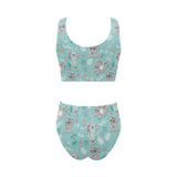 Cute koalas blue background pattern Chest Bowknot High Waisted Bikini Swimsuit