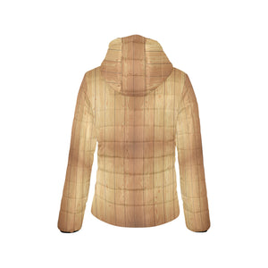Wood Printed Pattern Print Design 05 Women's Padded Hooded Jacket