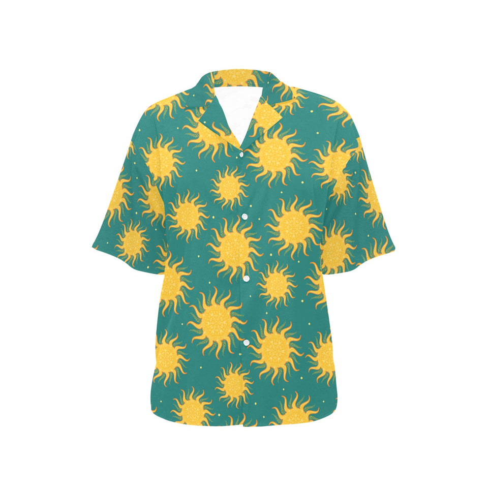 Sun green background Women's All Over Print Hawaiian Shirt