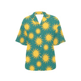 Sun green background Women's All Over Print Hawaiian Shirt