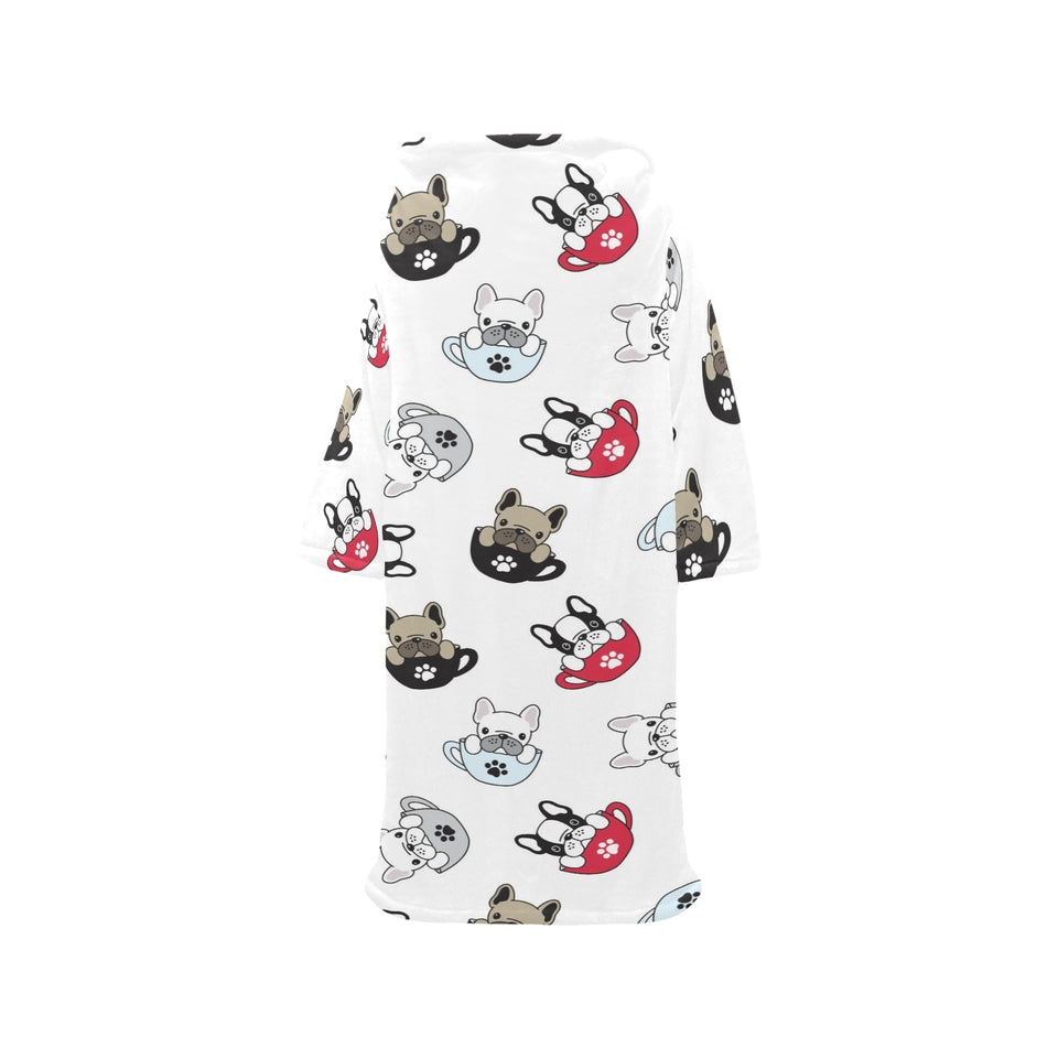 French bulldog cup paw pattern Blanket Robe with Sleeves
