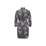 Gold ginkgo leaves Men's Long Sleeve Belted Night Robe