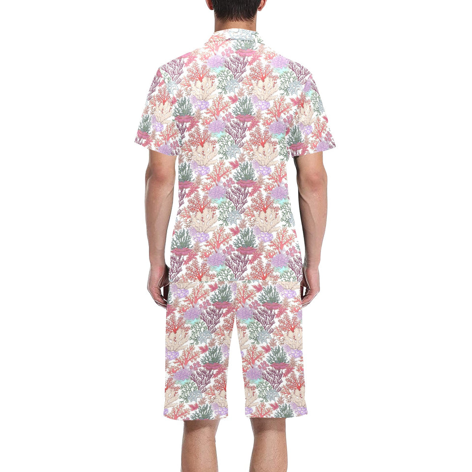 Coral Reef Pattern Print Design 03 Men's V-Neck Short Pajama Set