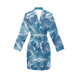 Shark hand drawn Women's Long Sleeve Belted Night Robe