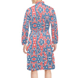 Blue Red Eiffel Tower Pattern Print Design 02 Men's Long Sleeve Belted Night Robe