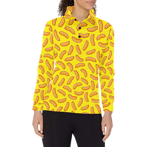 Sausage Pattern Print Design 01 Women's Long Sleeve Polo Shirt