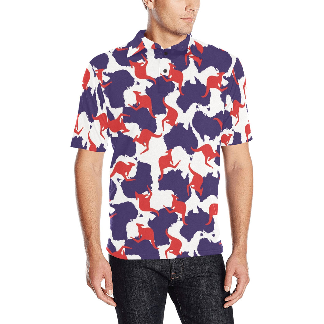 Kangaroo Australian pattern Men's All Over Print Polo Shirt