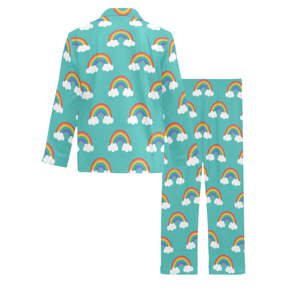 Rainbow pattern green background Men's Long Pajama Set