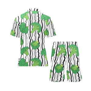 Cool Broccoli pattern Men's V-Neck Short Pajama Set