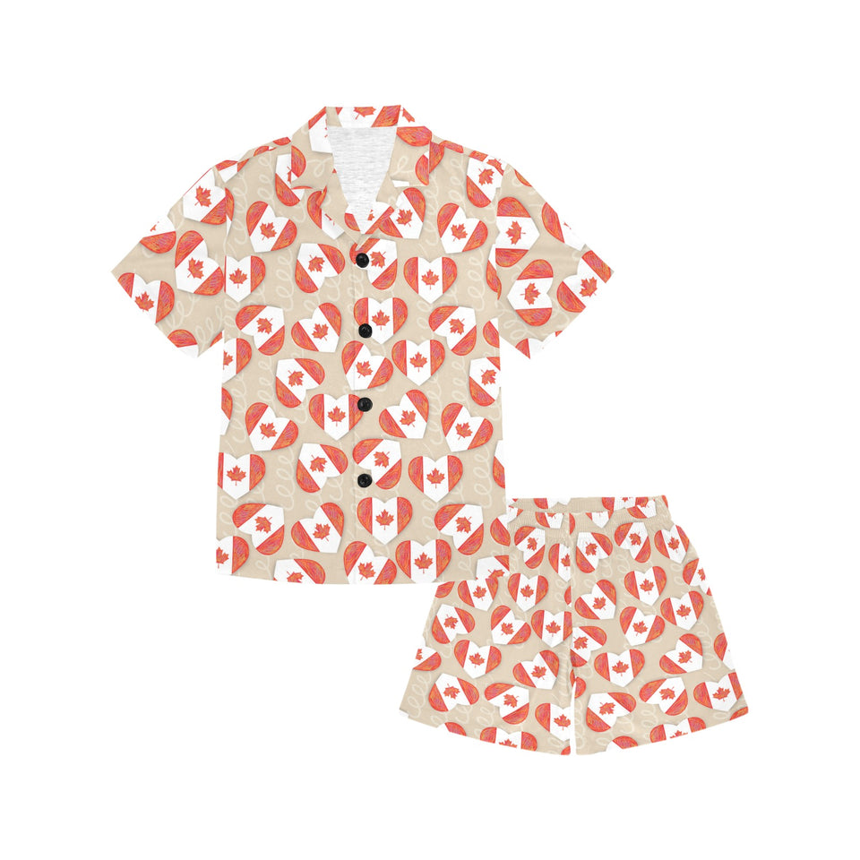 Canada Pattern Print Design 01 Kids' Boys' Girls' V-Neck Short Pajama Set