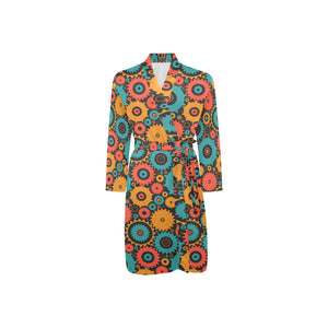 Gear Pattern Print Design 01 Men's Long Sleeve Belted Night Robe