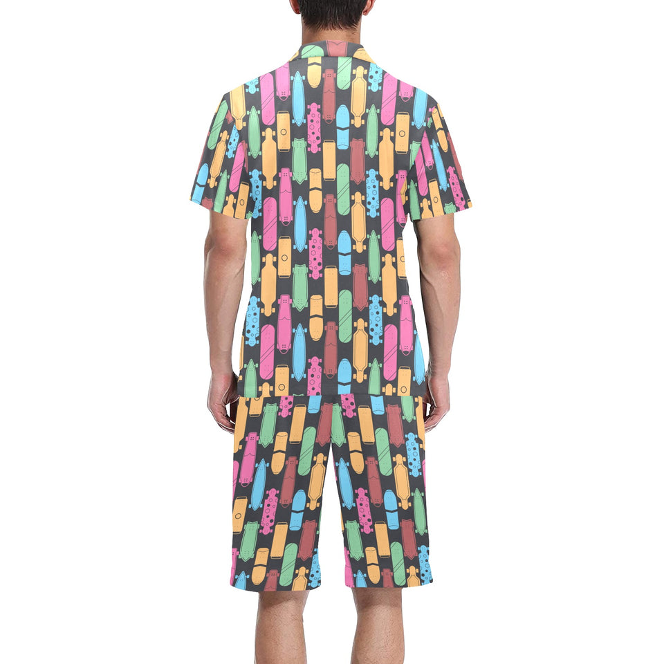 Skate Board Pattern Print Design 02 Men's V-Neck Short Pajama Set