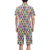 Skate Board Pattern Print Design 02 Men's V-Neck Short Pajama Set