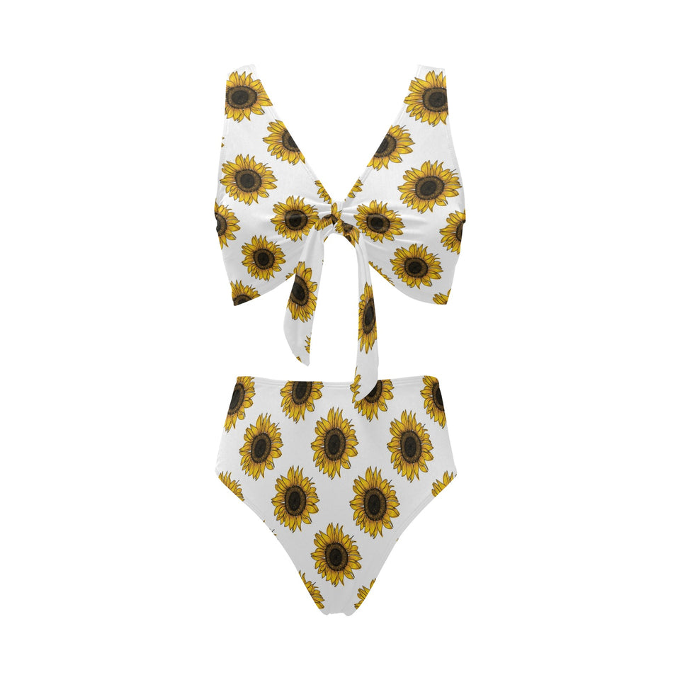 sunflowers design pattern Chest Bowknot High Waisted Bikini Swimsuit