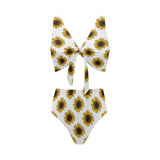 sunflowers design pattern Chest Bowknot High Waisted Bikini Swimsuit