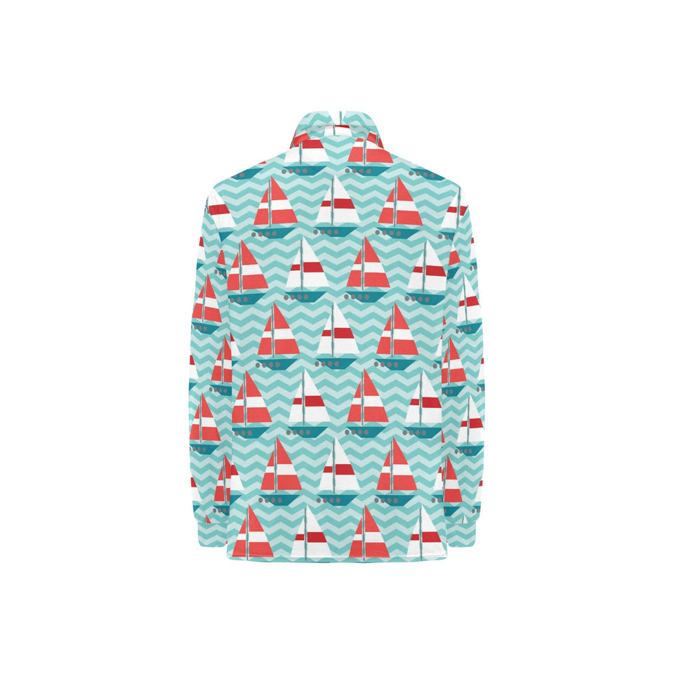 Red White sailboat wave background Women's Long Sleeve Polo Shirt