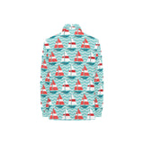 Red White sailboat wave background Women's Long Sleeve Polo Shirt